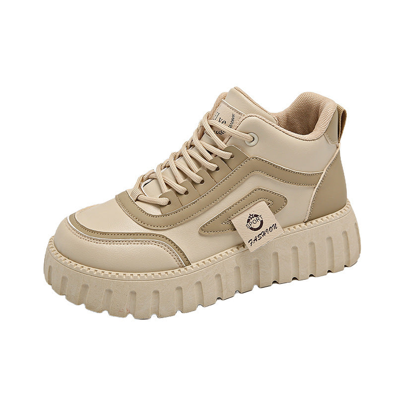 Respirant chaussures blanches haut-top pour femmes Versatile Chunky-soled Athletic-casual Style