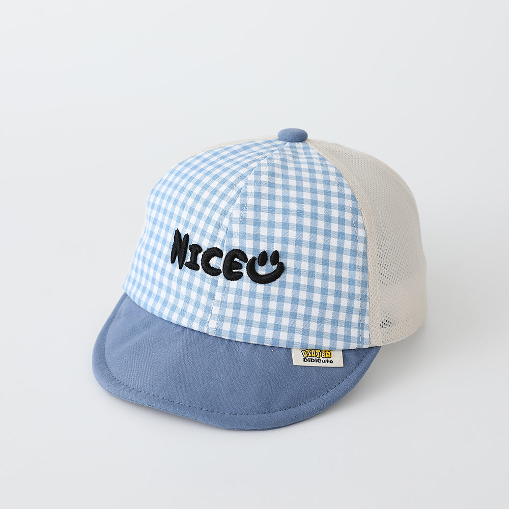 Summer Boys' and Girls' Check-pattern Lettre brodée NICE Patchwork Casquette de baseball est Su