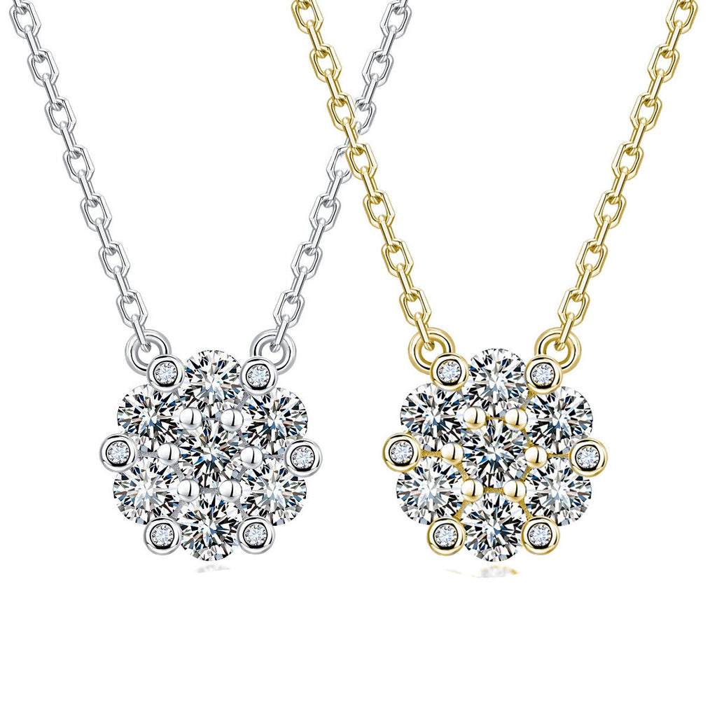 S925 Argent Sterling 7pcs 3.0mm Cluster rond Collier en moissanite 40-45cm D Couleur VVS1 Sil