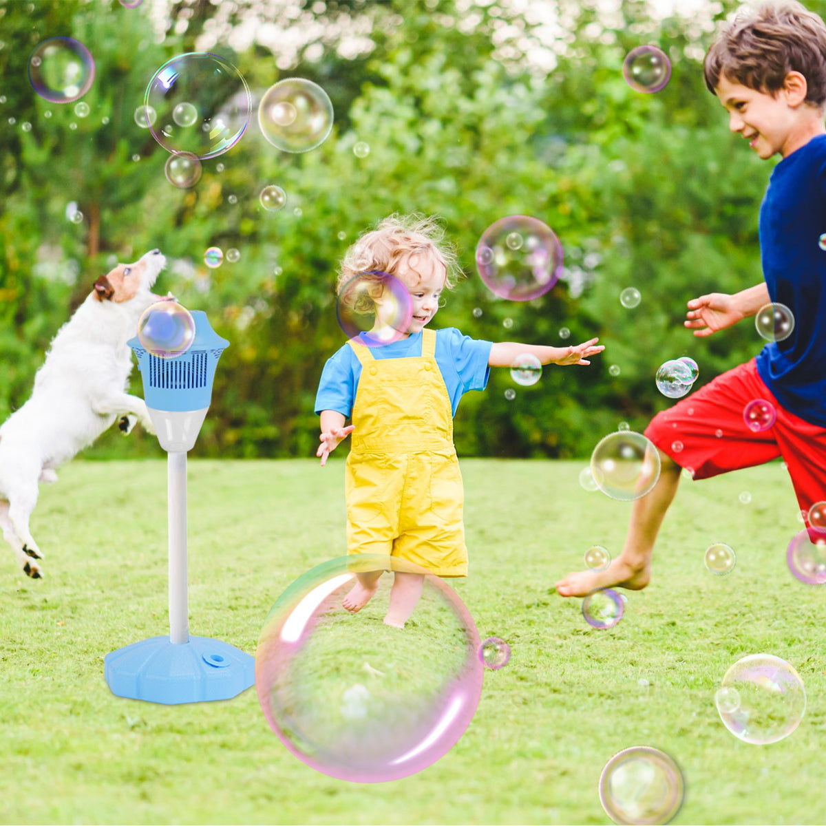 1Pc 3-in-1 Standing Bubble Machine with Colorful Lights and Music, Rechargeable Bubble Maker