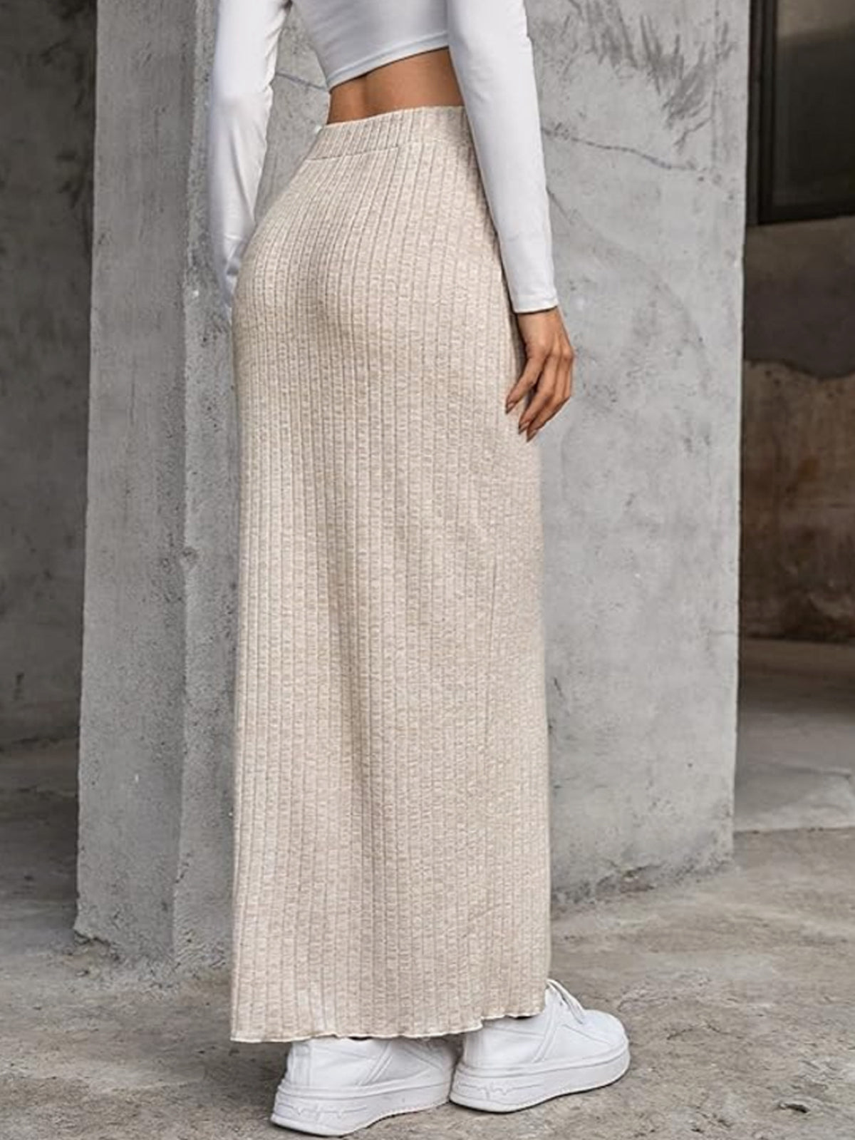 European And American Autumn And Winter Gentle Vertical Stripe tricoté Elastic Waist Comfo