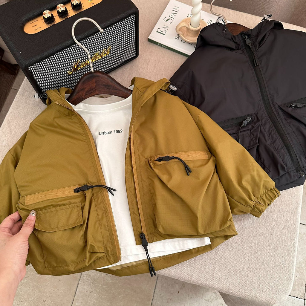 Garçon Solid Color Short Hood Shell Veste