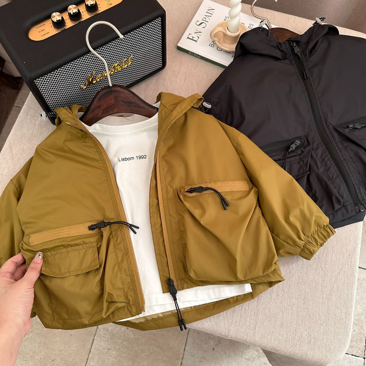 Garçon Solid Color Short Hood Shell Veste