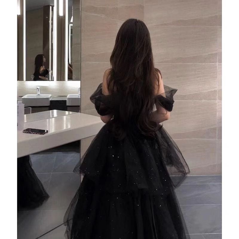 Robe de soirée noire Léger Luxury Minority style français Pettiskirt