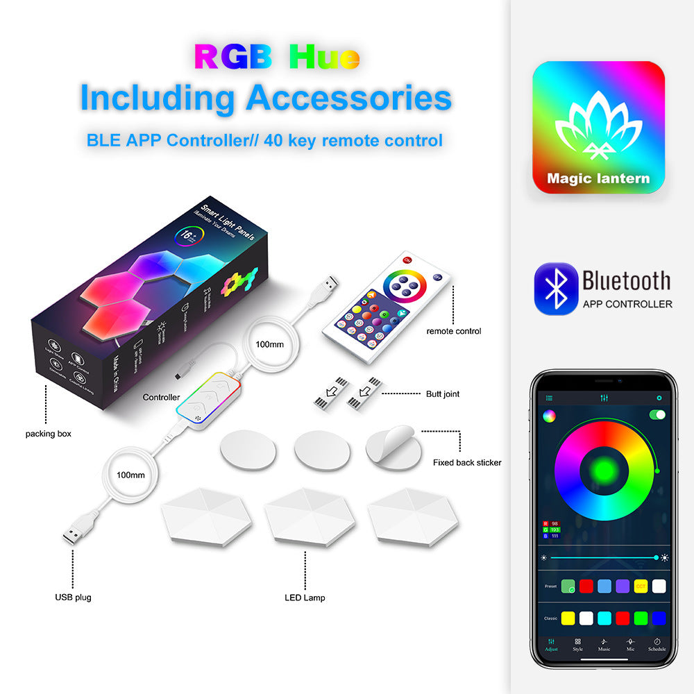 Graffiti Hexagonal Quantum Lampe côté lit Lampe murale E-sports Ambiance Light Smart Honey