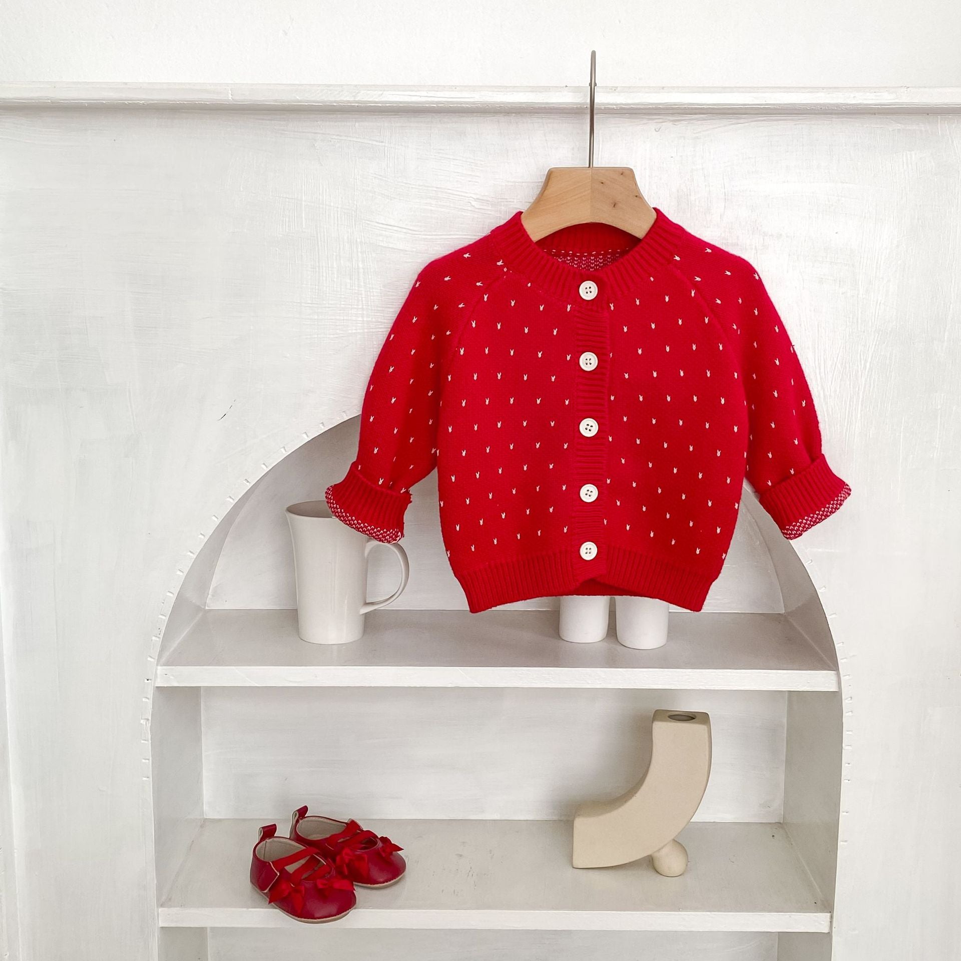 L'automne pour les enfants Sweet Baby Girl's Jacquard Red Knitted Coat Cardigan
