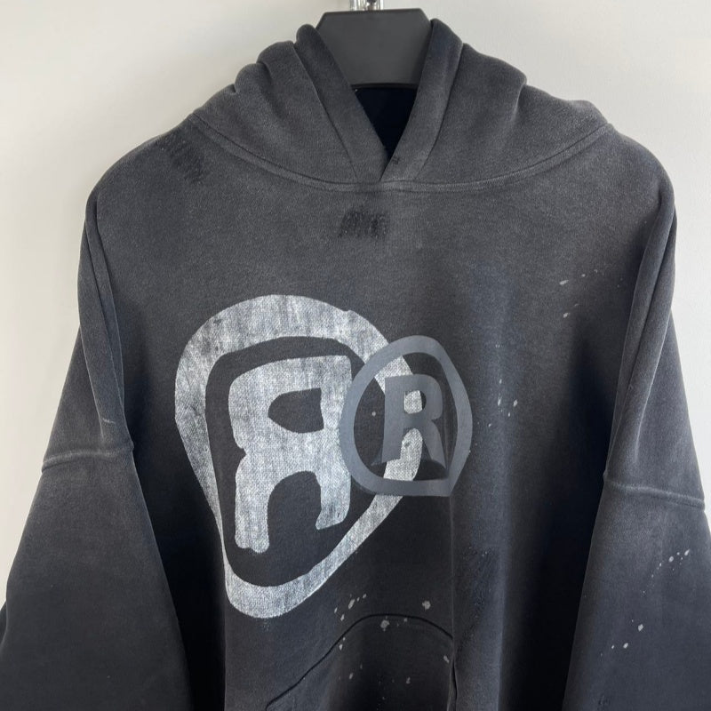 Sweat-shirt à encre à capuchon à effet lavé détruite