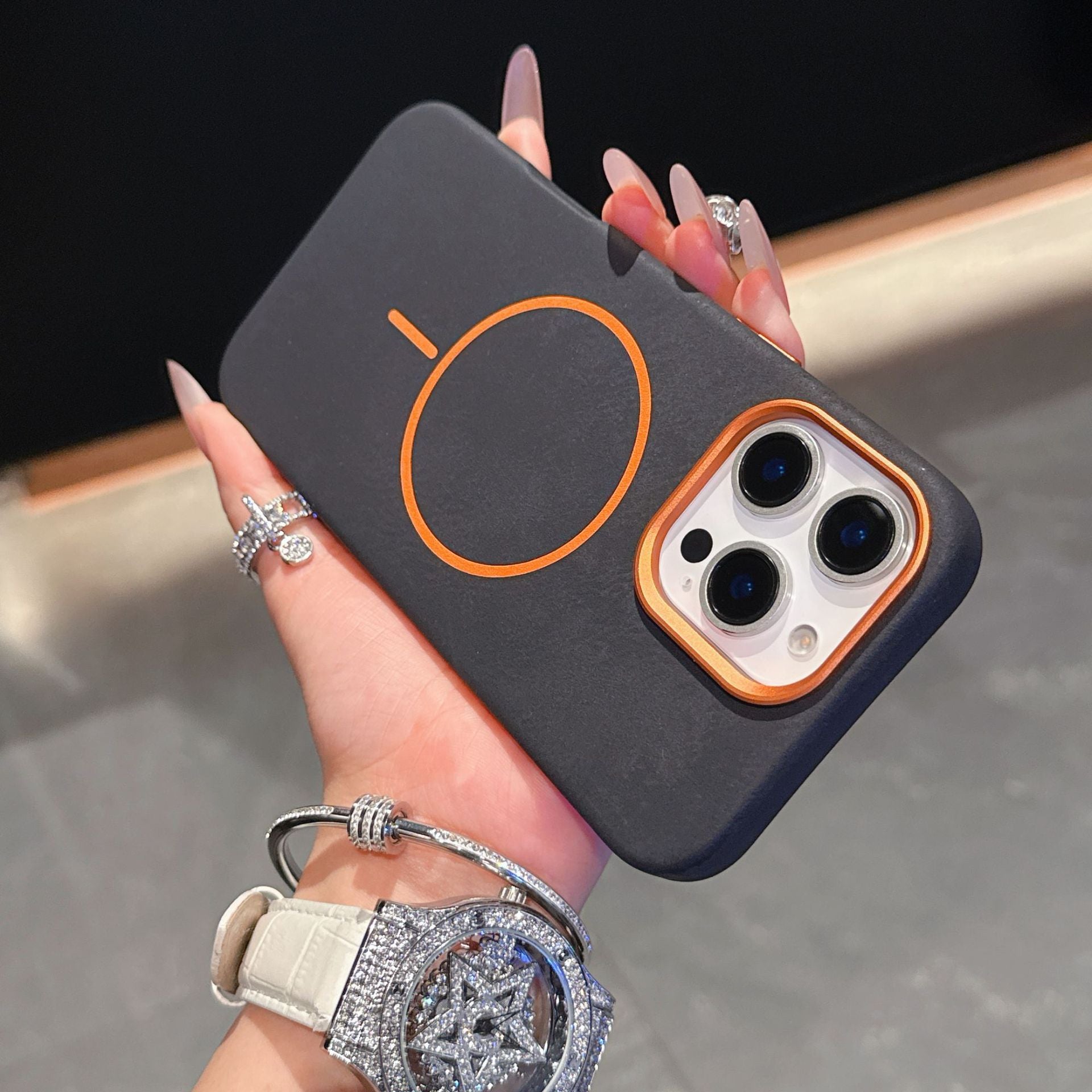 Éléphant Motif en cuir Cercle fin Aspiration magnétique Cas de téléphone