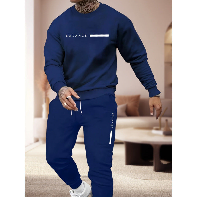 Sweat-shirt à col rond imprimé homme et ensemble de pantalons longs