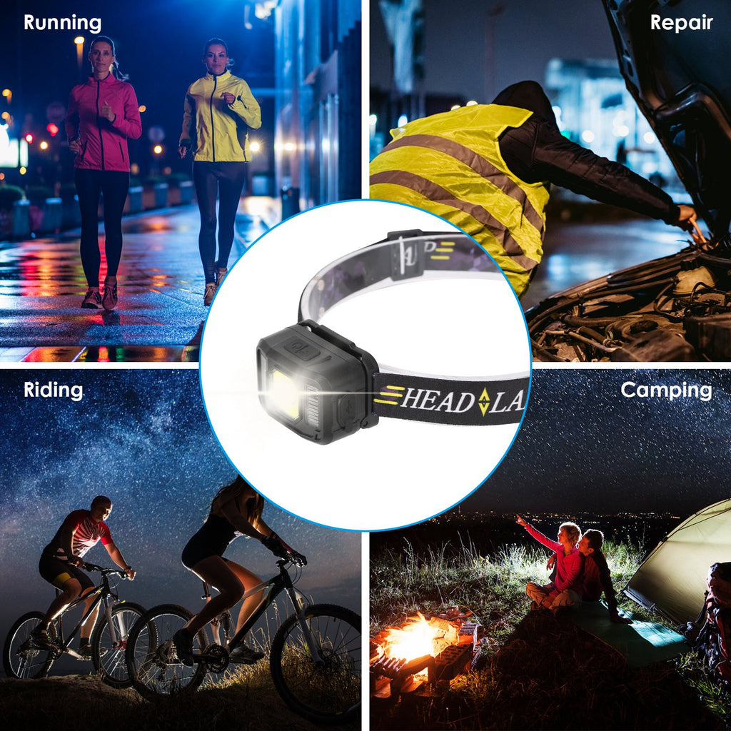 2Packs Capteur de mouvement rechargeable phare 6 modes de lumière COB XPG phare phare flashligigh