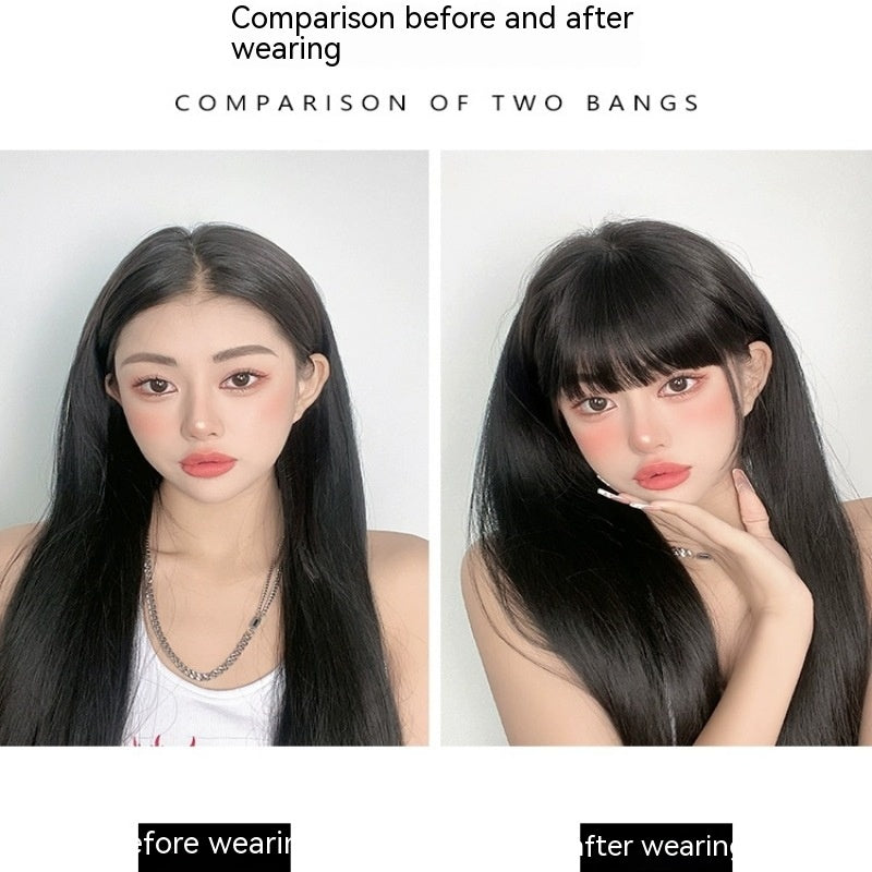 Naturel Avant-tête artificiel cheveux droit Bangs perruques ensemble sans coutures ensemble perruque invisible