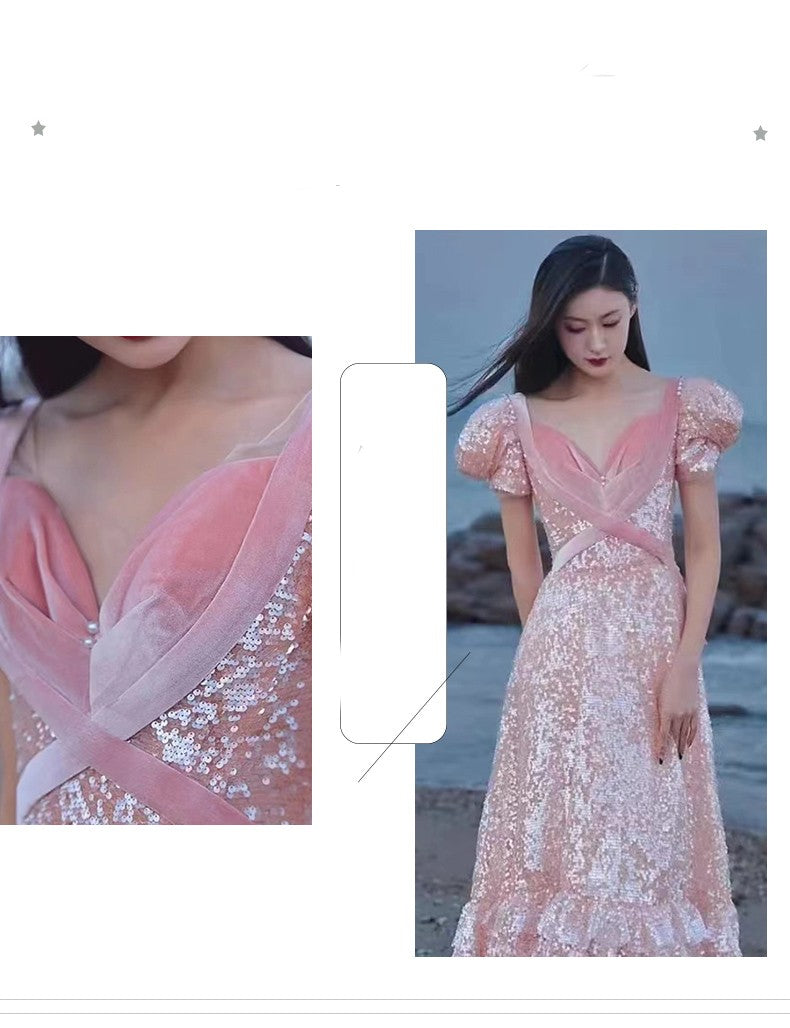 Robe de soirée rose pour les femmes de luxe haut de gamme