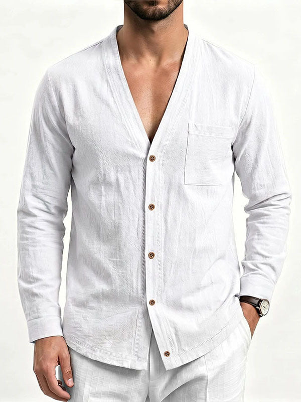Men's Spring Autumn Lin T Shirt Men S Shirt European Size V Neck Blazer Long Sleeve Fash