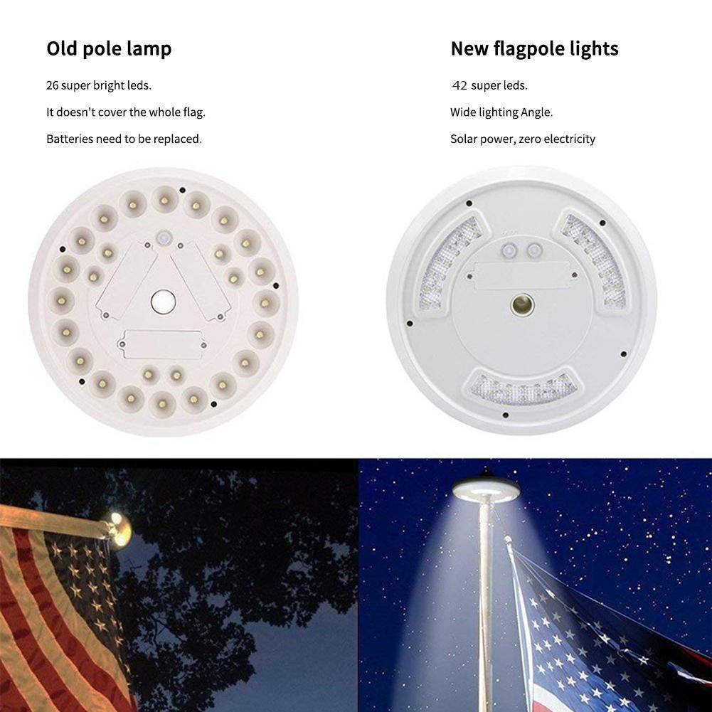 42 LED Solar Flag Pole Lumière réglable en extérieur Camping Tente Lumière