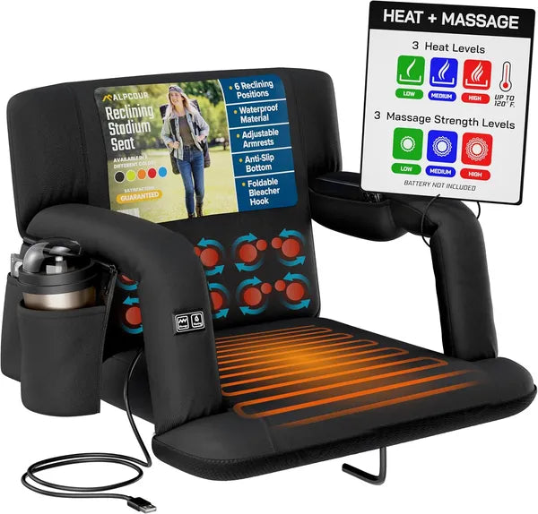 Alpcour Massage chauffé Siège de stade inclinable pour les bleachers avec support arrière