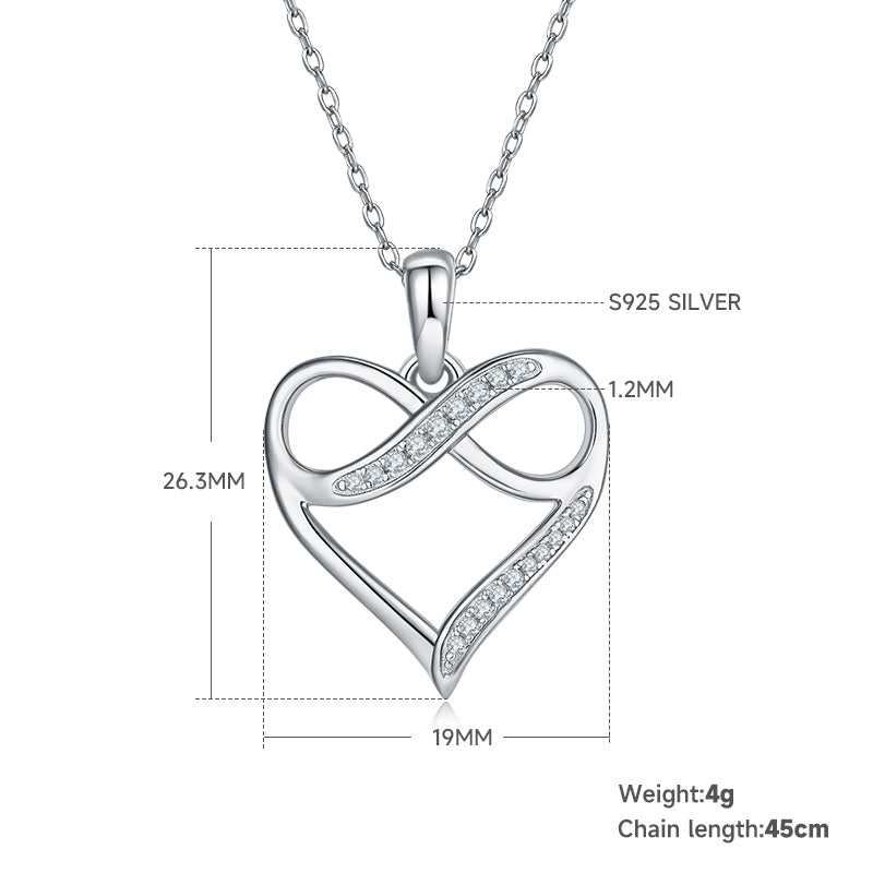 4g S925 Argent Sterling Moissanite Infinity Collier de coeur 45cm 19 pendentif en pierre avec GRA