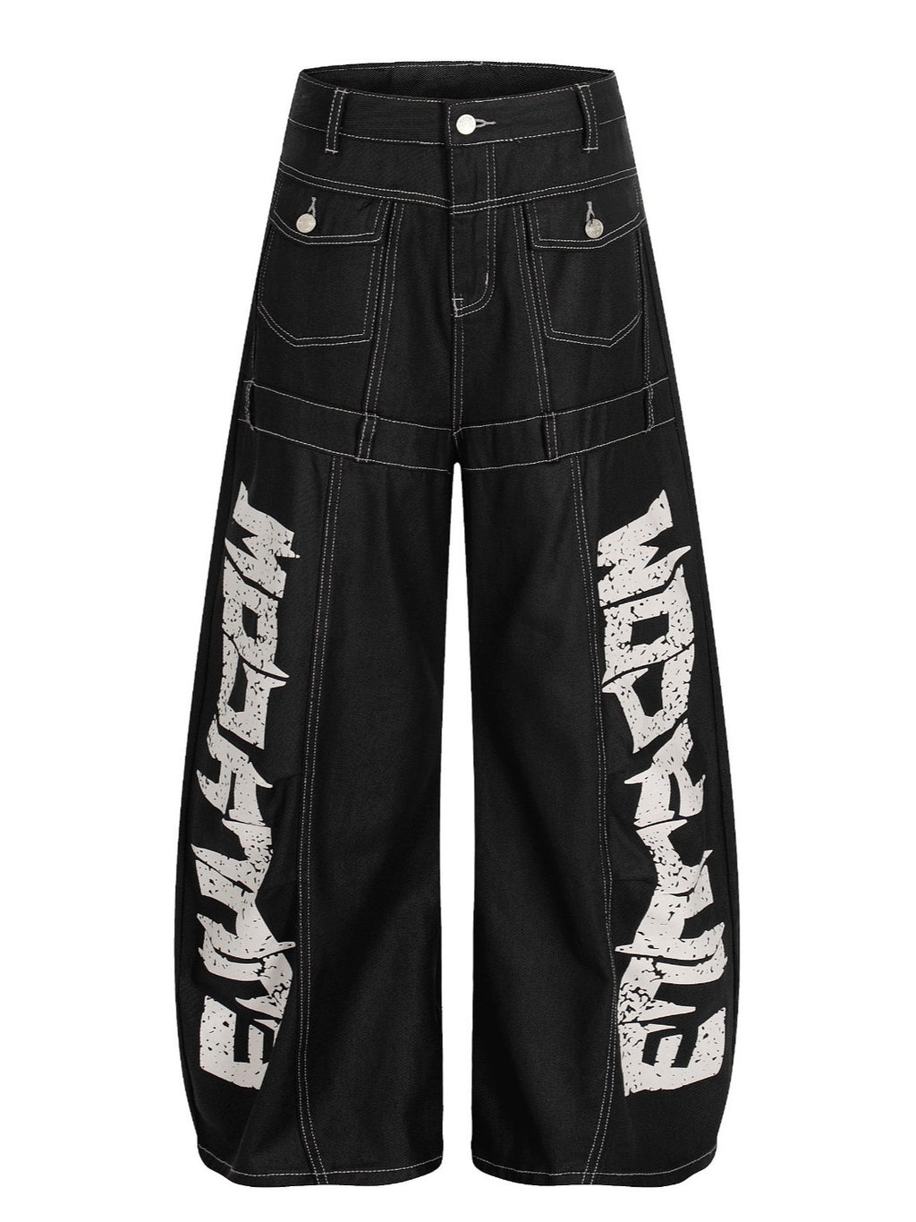 Pantalon noir à large jambe de style américain avec une grande impression de lettre