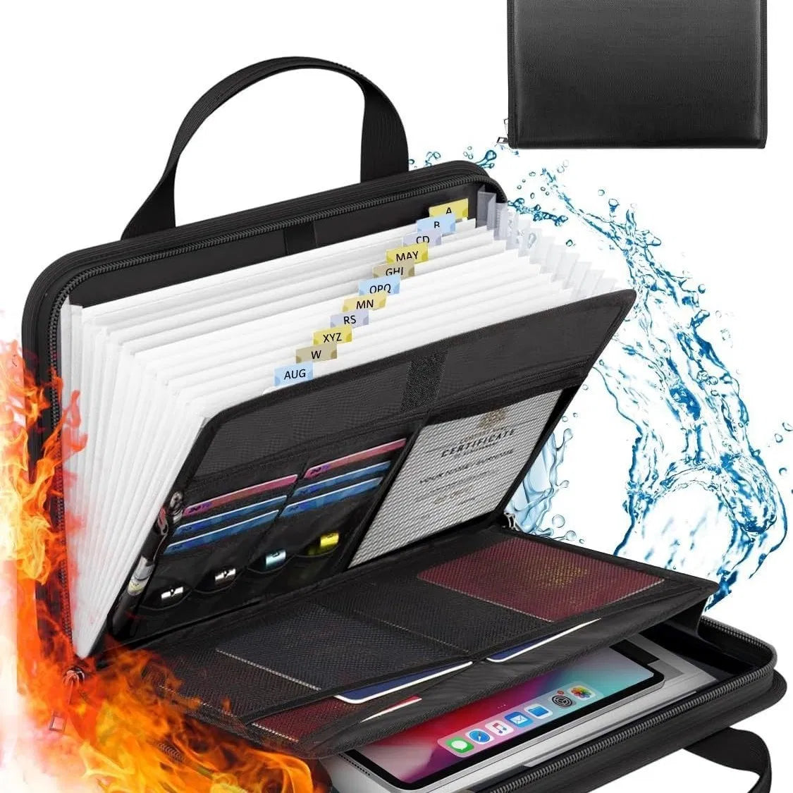 Sac de document ignifuge mallette étanche argent sûr