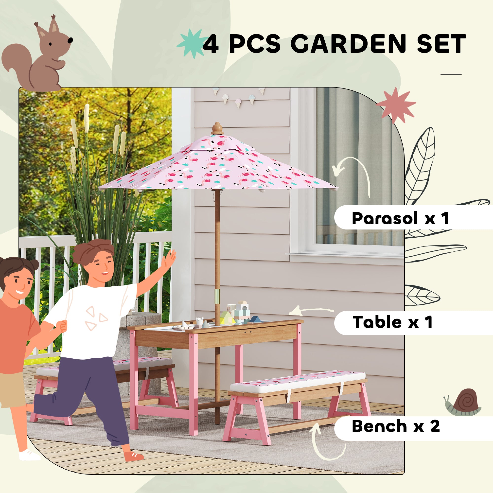 Ensemble de table de pique-nique pour enfants avec parapluie pliable