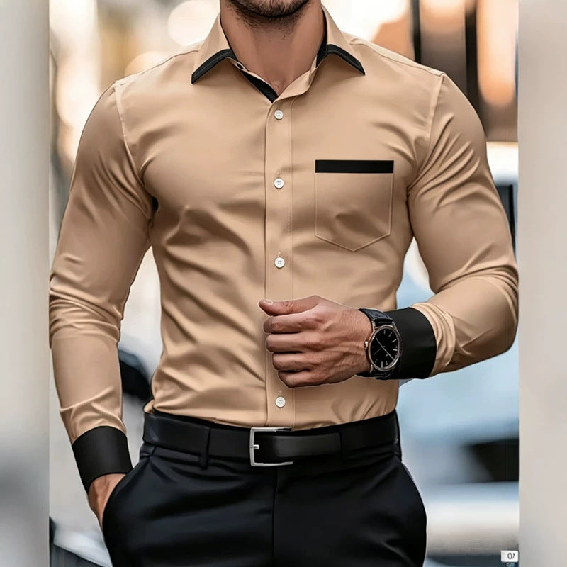 Hommes Business-Casual Fride-Free Contrast-Color Shirt