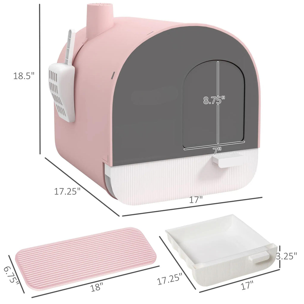 Boîte à litière pour chat rose avec couvercle et filtre