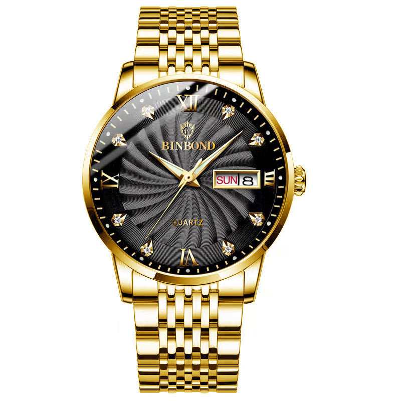 Fashion Quartz Montres en acier Ceinture Double Calendrier Montres Homme Imperméable