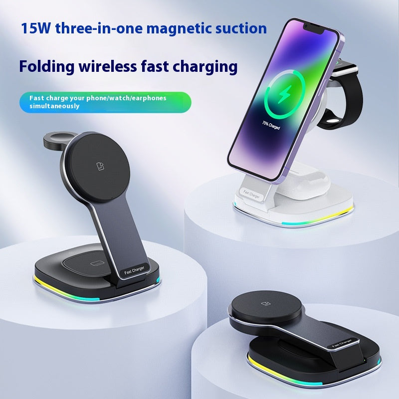 15W Three-in-One Wireless Charging Stand for Electric Devices