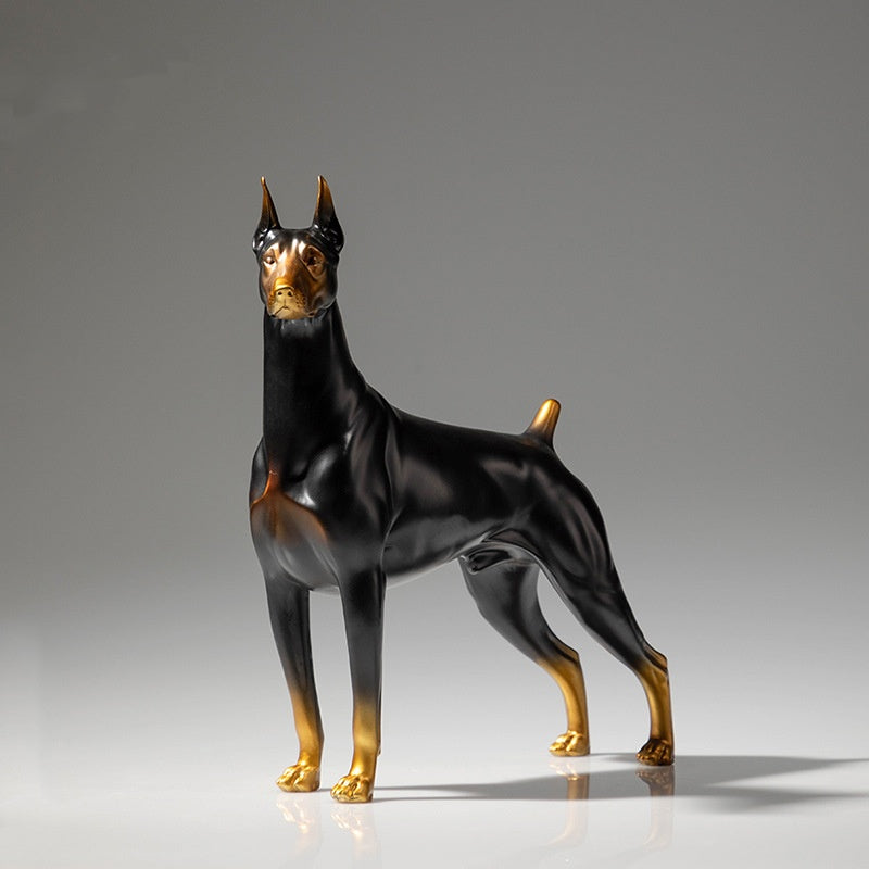 Ornement de chien en laiton Doberman debout d'ère d'or cuivre