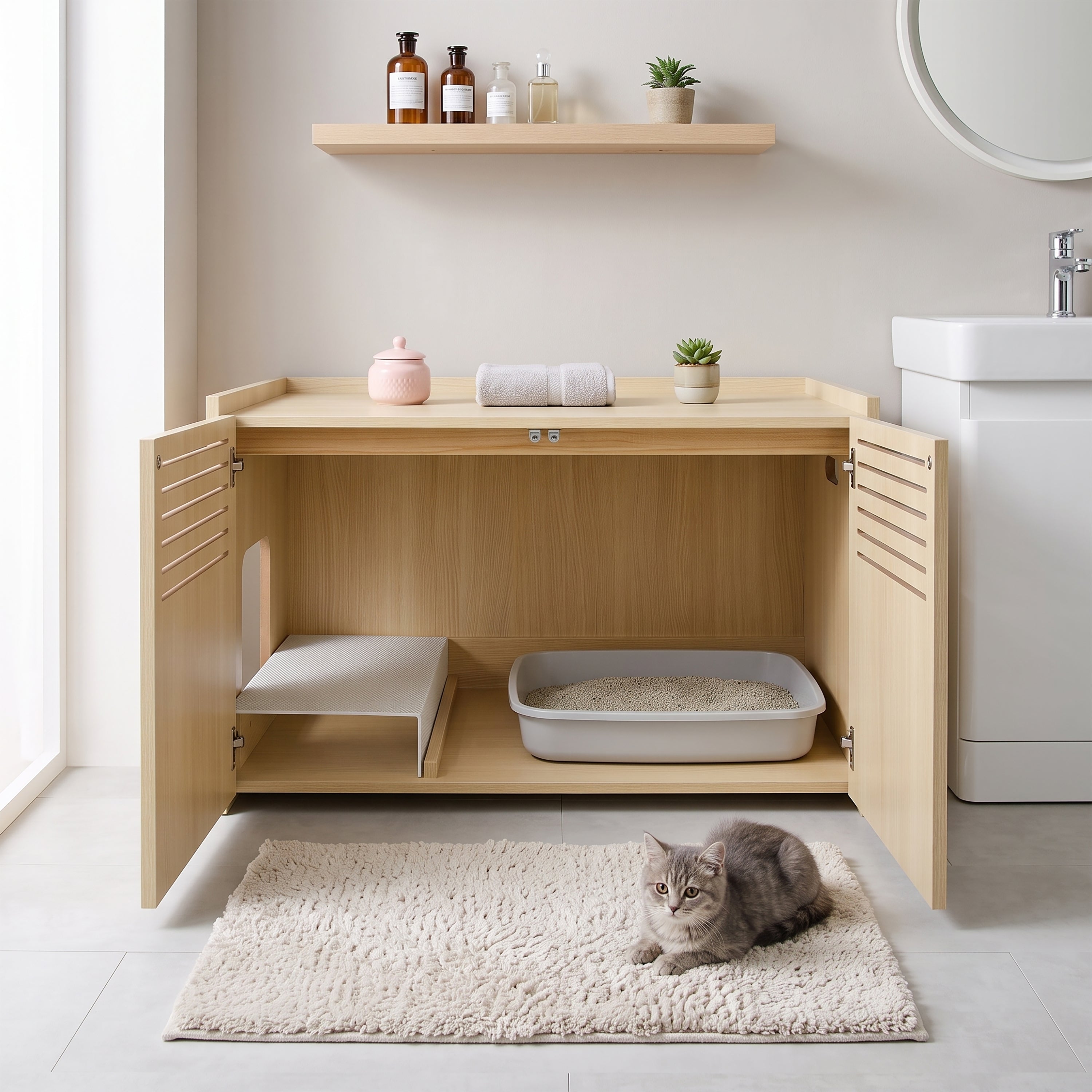 Maison de chat en bois moderne avec paillasson