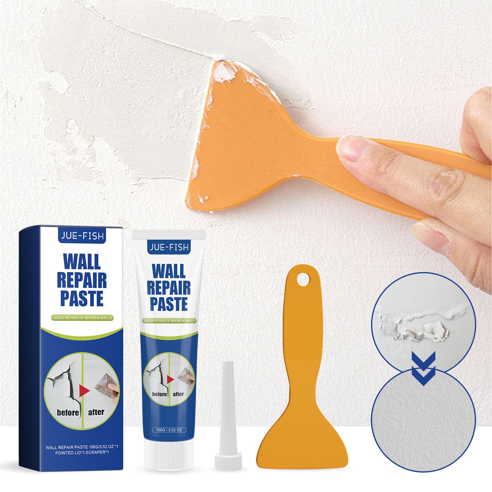 Pâte de réparation murale 1 0 0g Bouteille-1 Scraper-1 Aiguille Tip1box