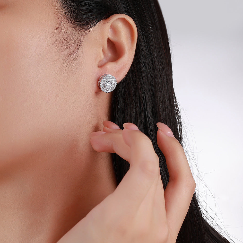 S925 Boucles d'oreilles rondes en argent sterling Halo Sterling