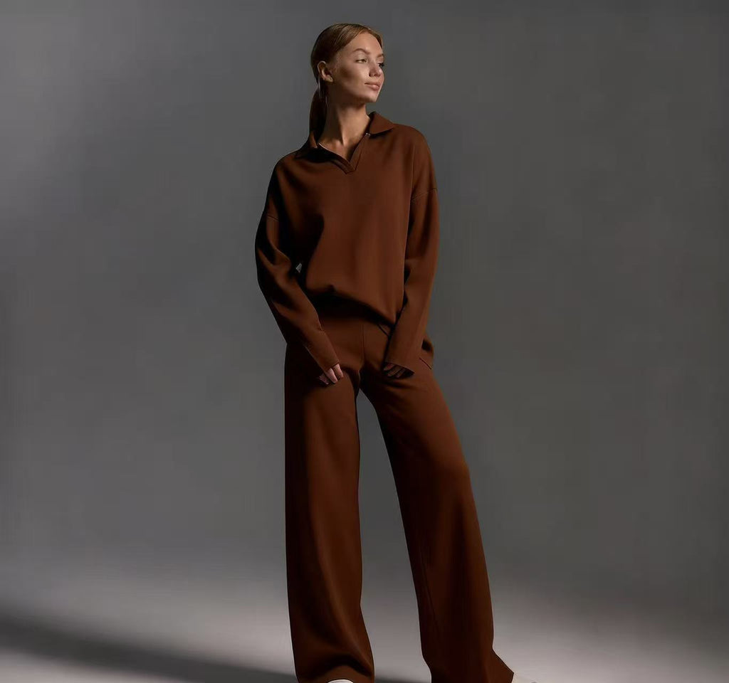 Mode Amazon TikTok Européen et américain Solid Couleur Automne Hiver costume avec Polo Collier