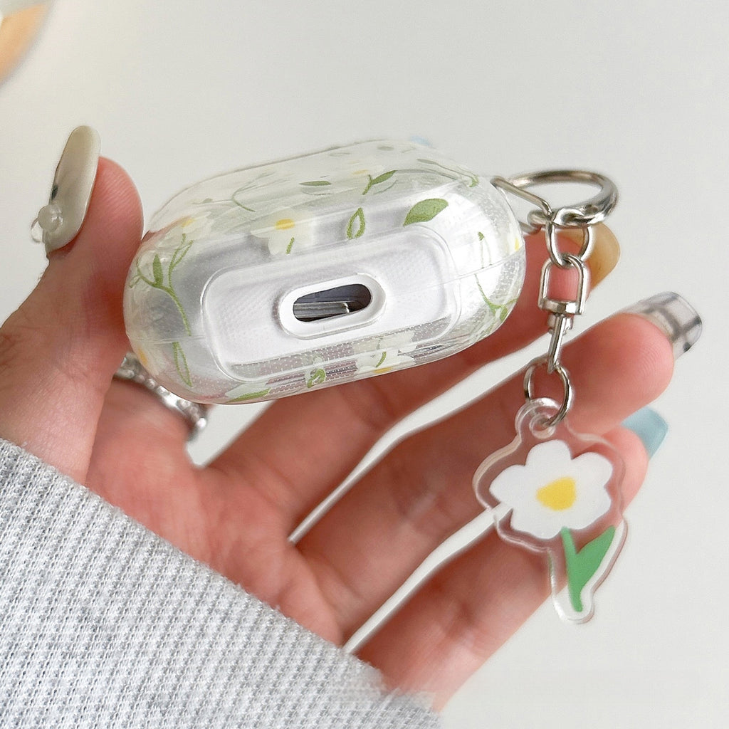 White Floral High-Transparency Protective Case for Bluetooth Headset