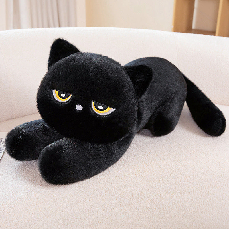 Jouet d'oreiller en peluche de grande poupée Chat noir couché