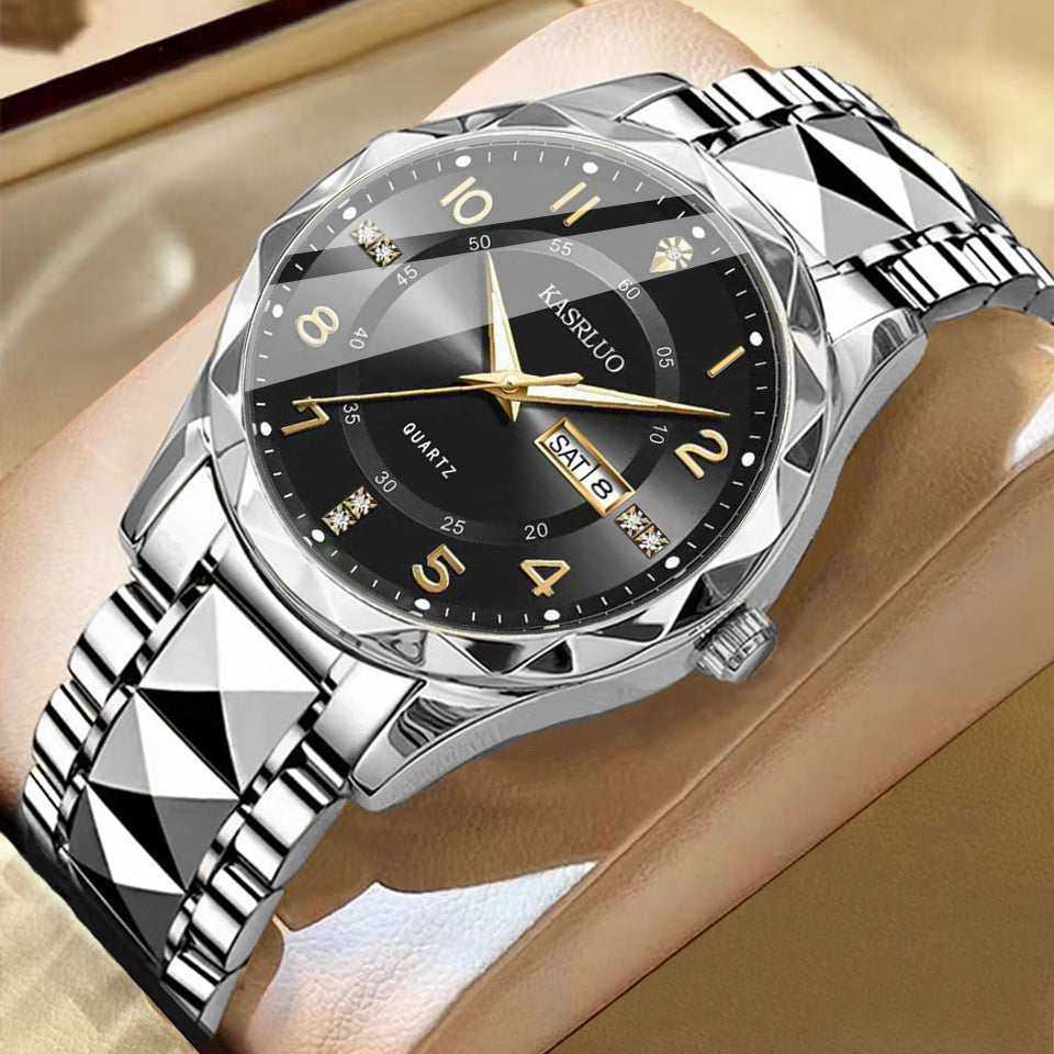 Dual Calendar Homme Mode Imperméable Montre Quartz Lumineuse