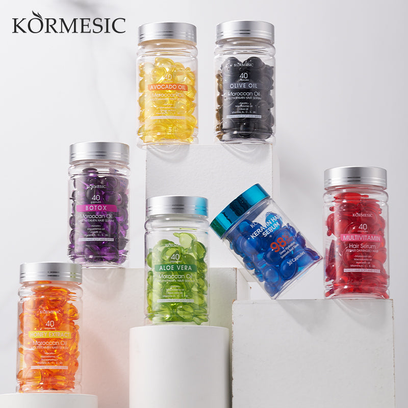 KORMESIC Botox & Huile marocaine Multivitamine cheveux E Sence pour le commerce extérieur 1mlx40 Capsules