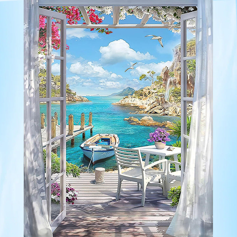 Imprimé Seaside Landscape Easy Pattern Kit Cross-Stitch pour débutants