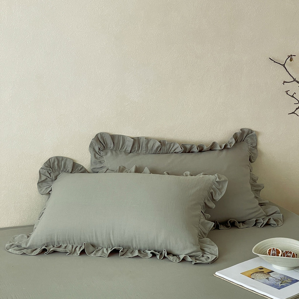 Pure coton à bords de volant Double couche Gauze Oreiller simple