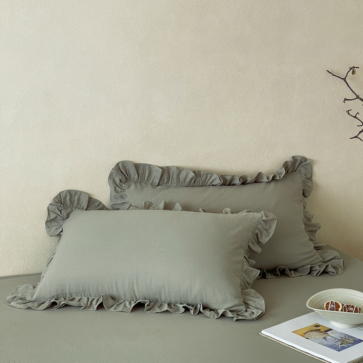 Pure coton à bords de volant Double couche Gauze Oreiller simple
