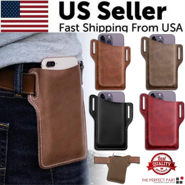 Hommes Ceinture de téléphone cellulaire Pack sac boucle Holster pochette étui en cuir