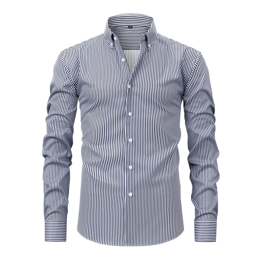 Jiachuan European and American Elastic Non-Iron Men's Shirt Long Sleeve Digital Print Stri