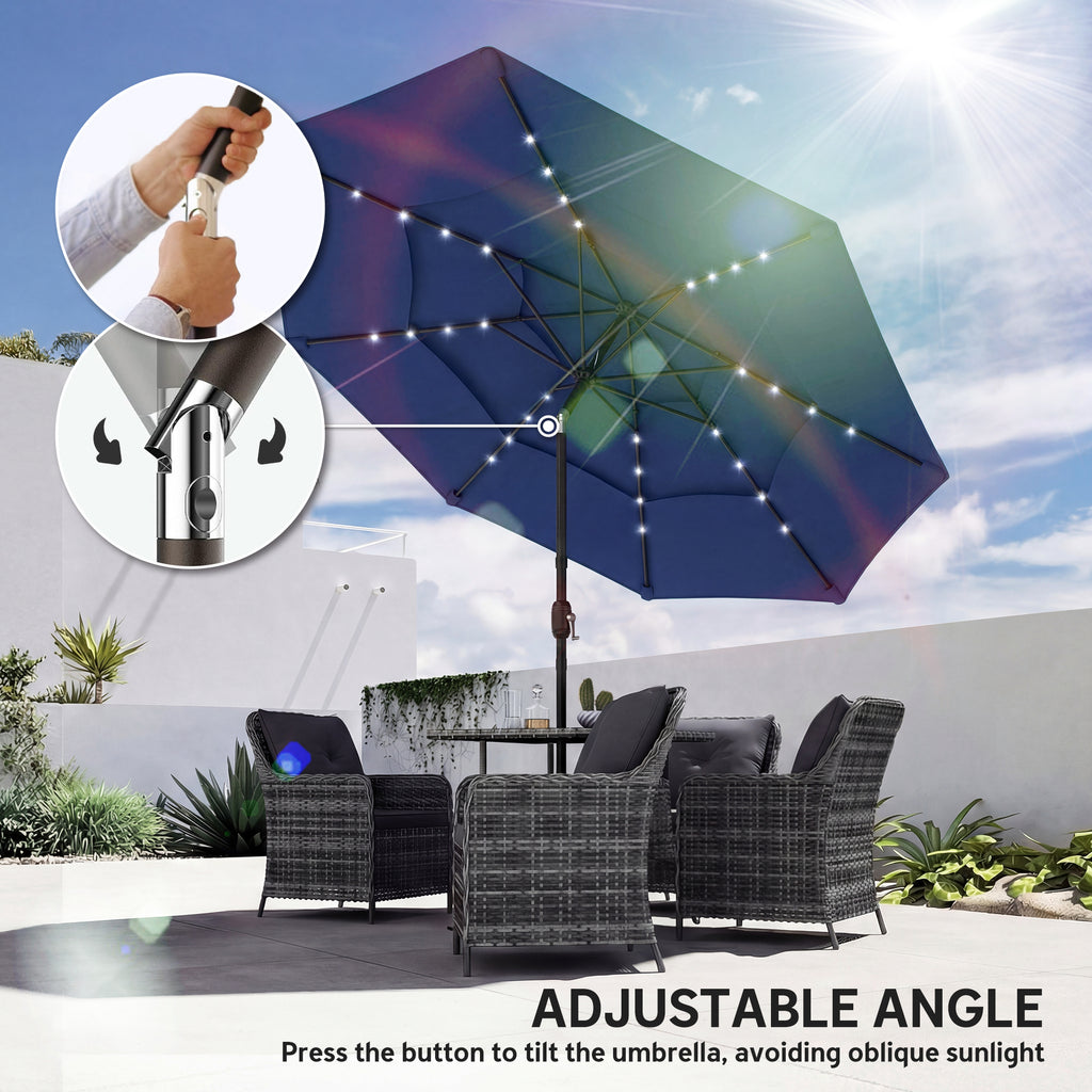 Parapluie extérieur Patio de 9,7 pieds avec lumières solaires LED