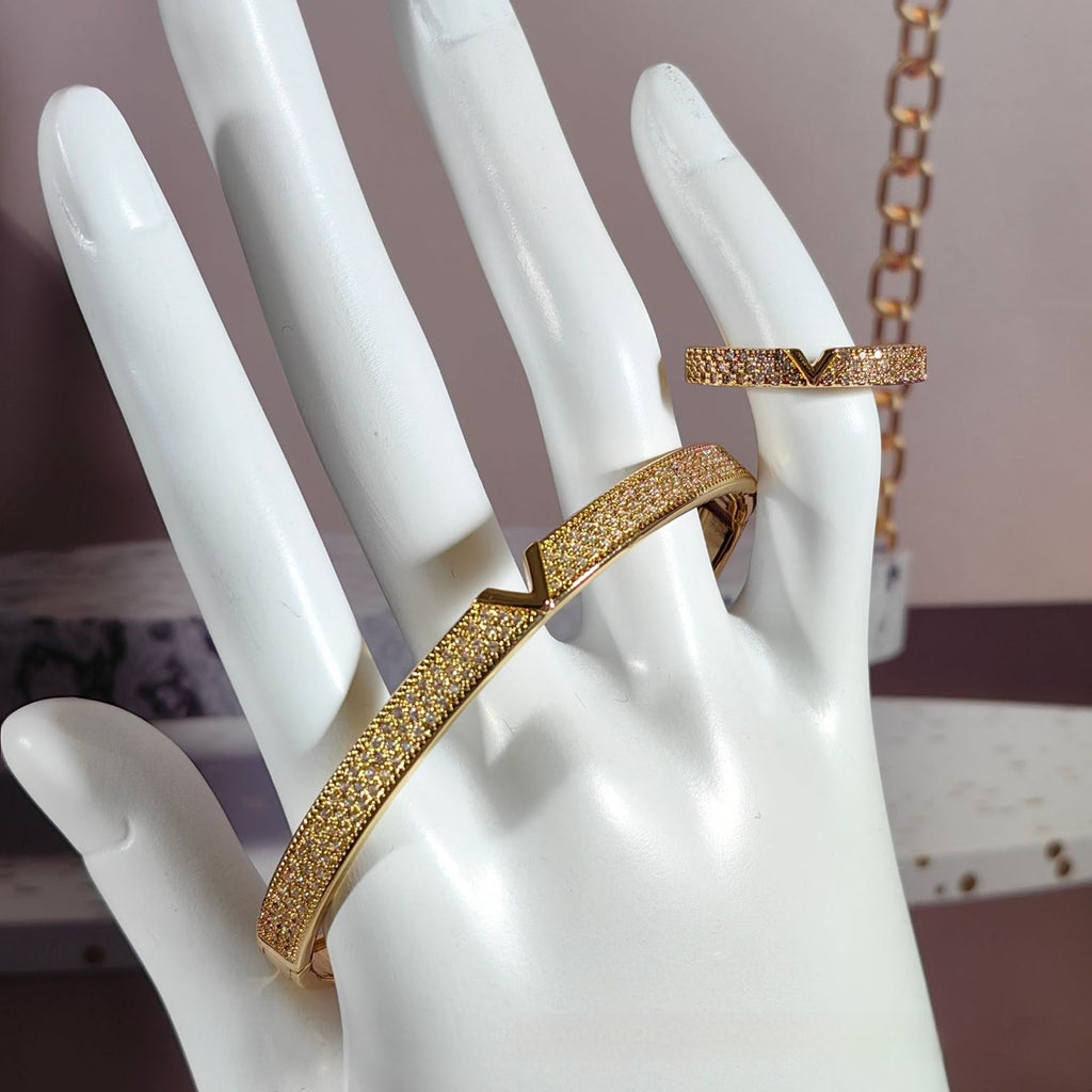 Bracelet en V 18K véritable or plaqué bague