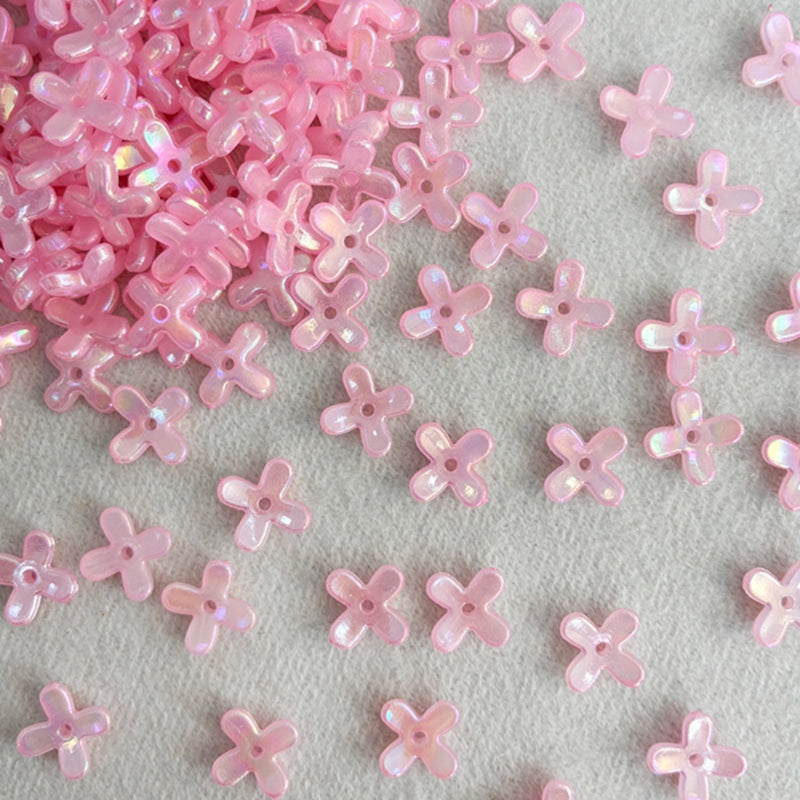 Perles de fleurs en acrylique avec paillettes dorées