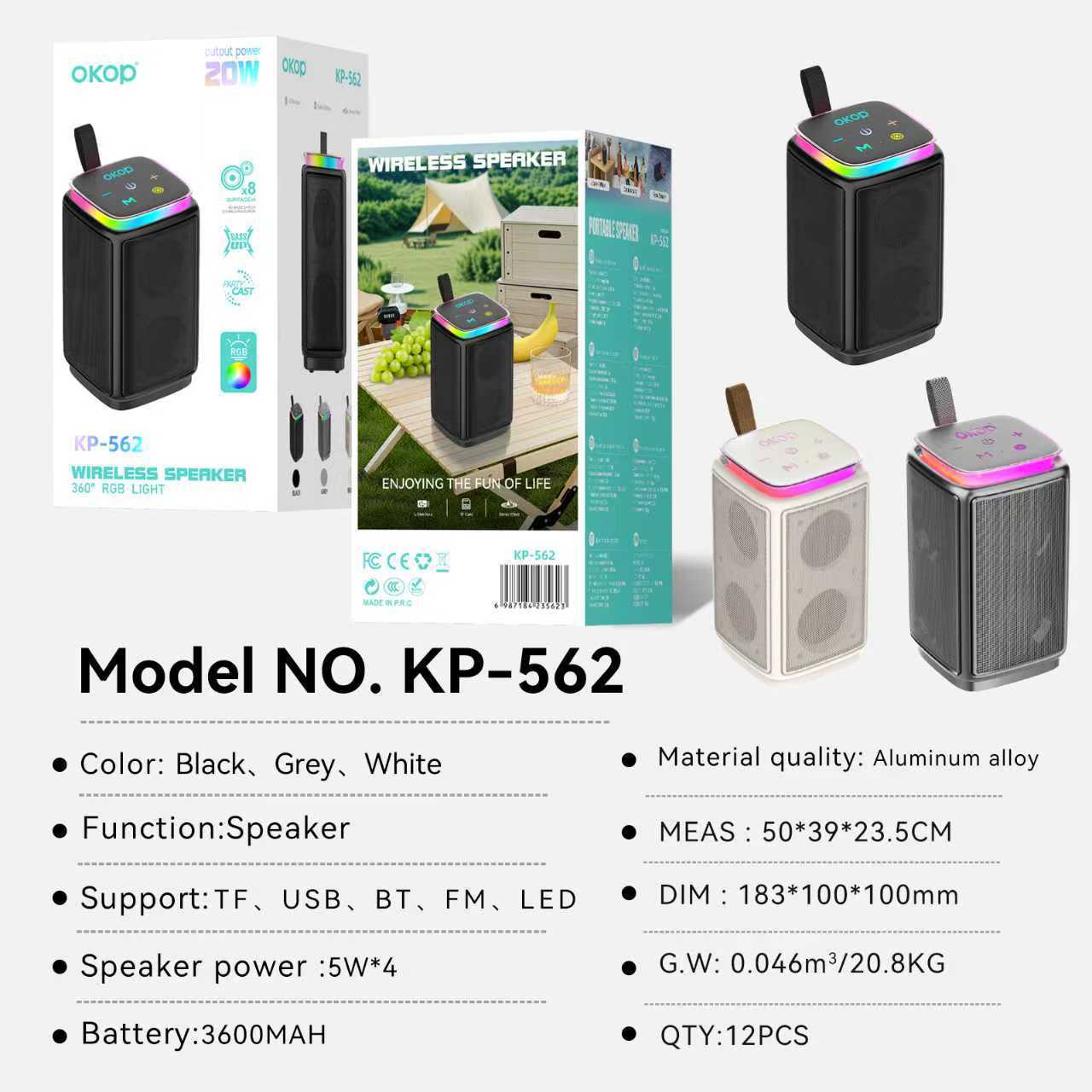 KP-562 Mini haut-parleur Bluetooth portable Subwoofer double aimant RGB éclairage sans fil carte TF