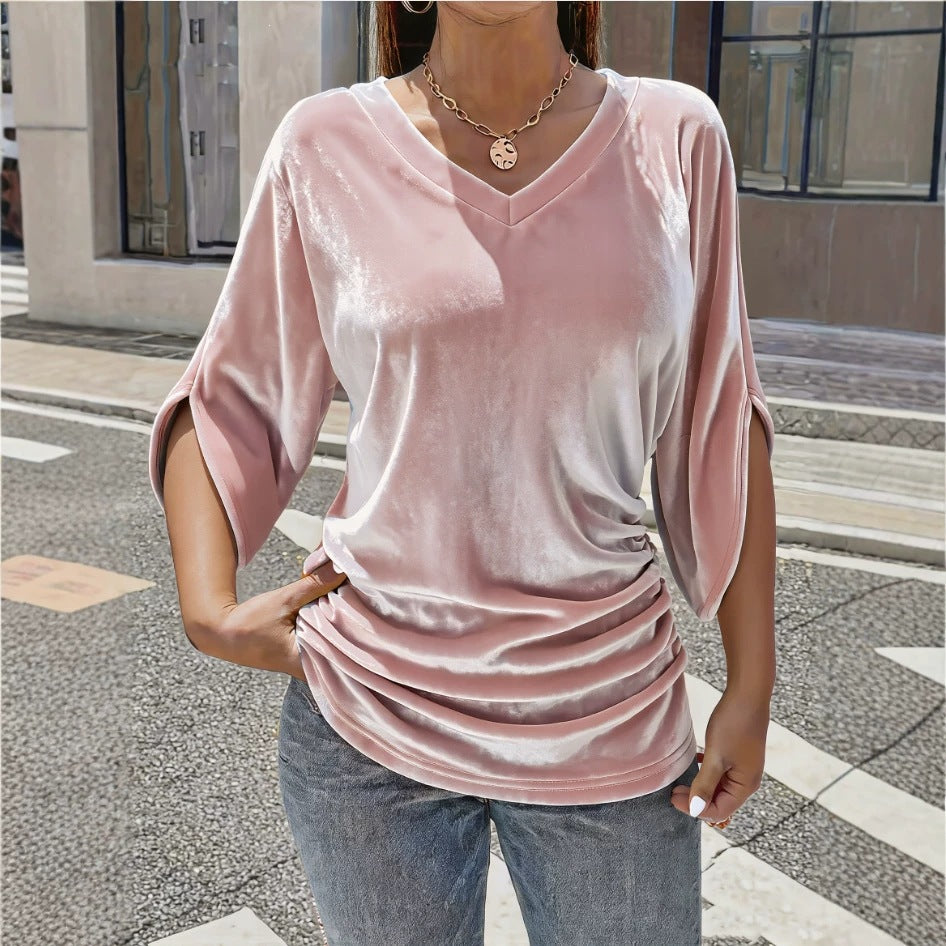 Femmes européennes et américaines Col V Casual Top
