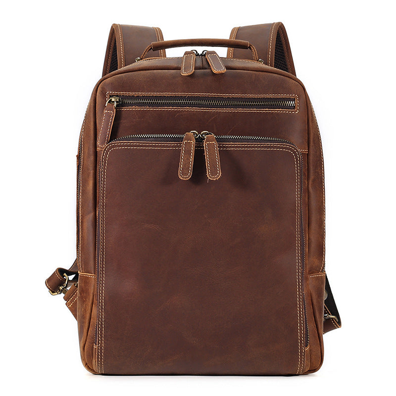Sac à dos de voyage en plein air pour hommes Sac à dos en cuir véritable pour hommes Business Leisure Crazy Ho