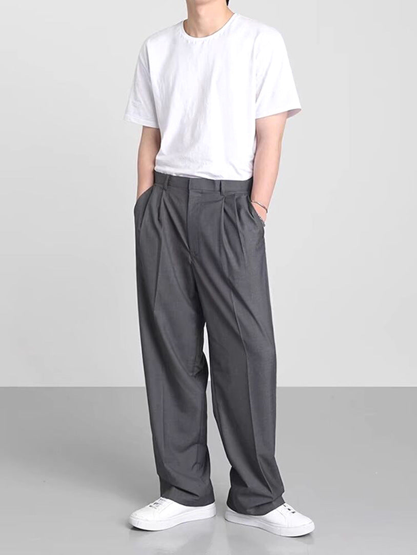 Pantalon à taille large pour hommes avec fermeture à bouton cachée à style français