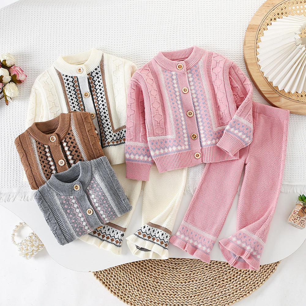 Vintage Jacquard Knit Cardigan Et les pantalons tricotés
