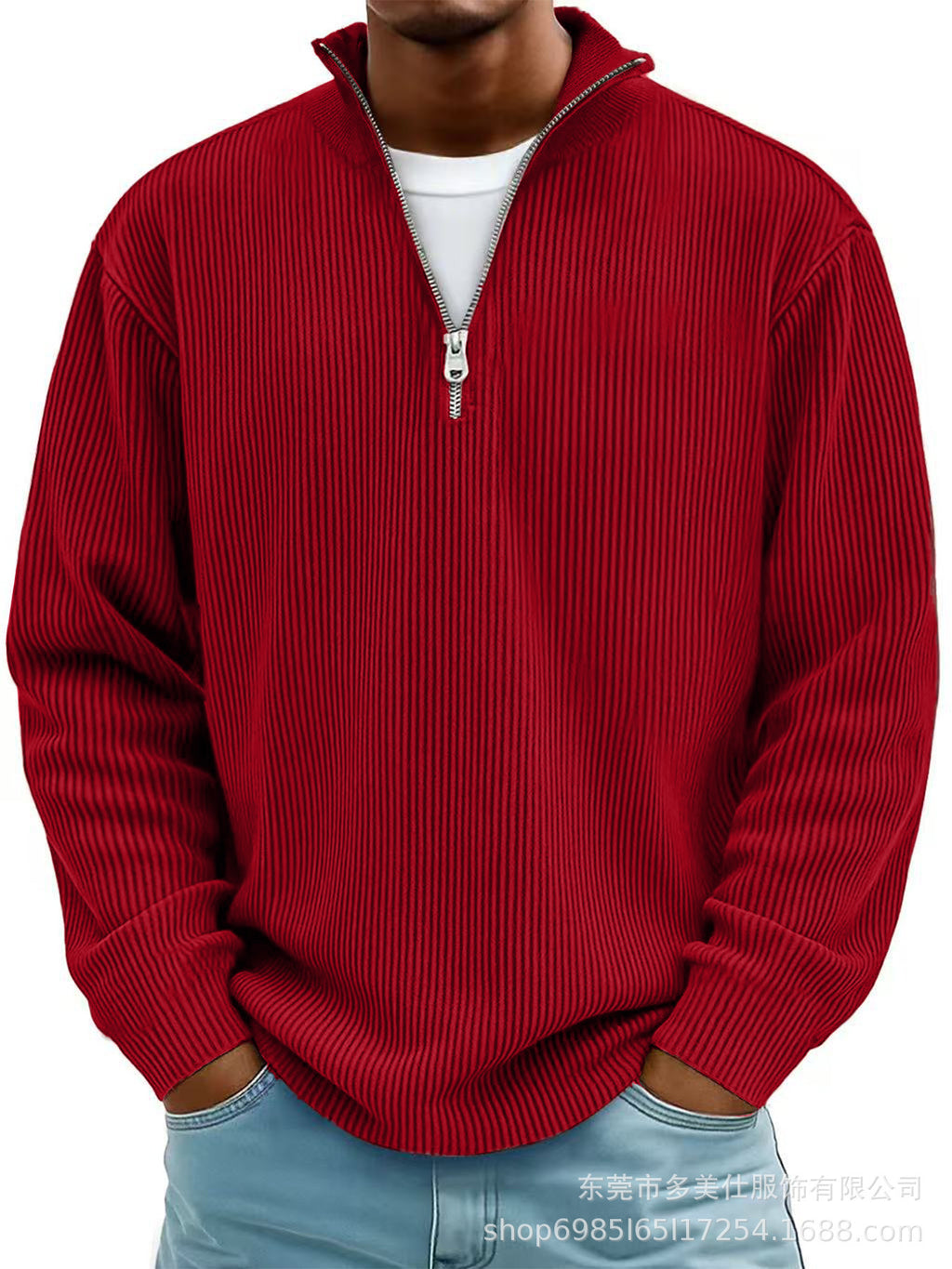 L'automne et l'hiver des hommes Casual Stand-Up Collar zipper Corduroy manches longues hommes Polo Shi